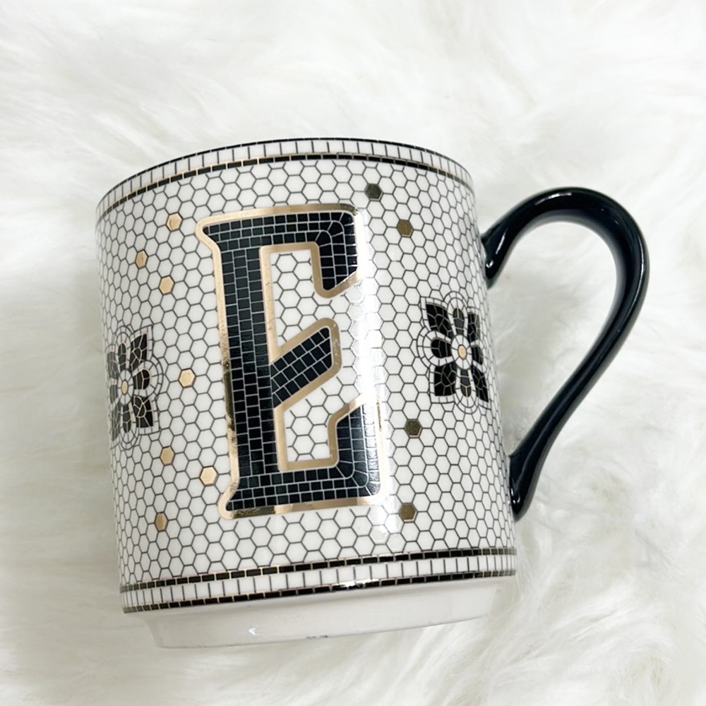Anthropologie monogrammed art deco mosaic honeycomb E mug